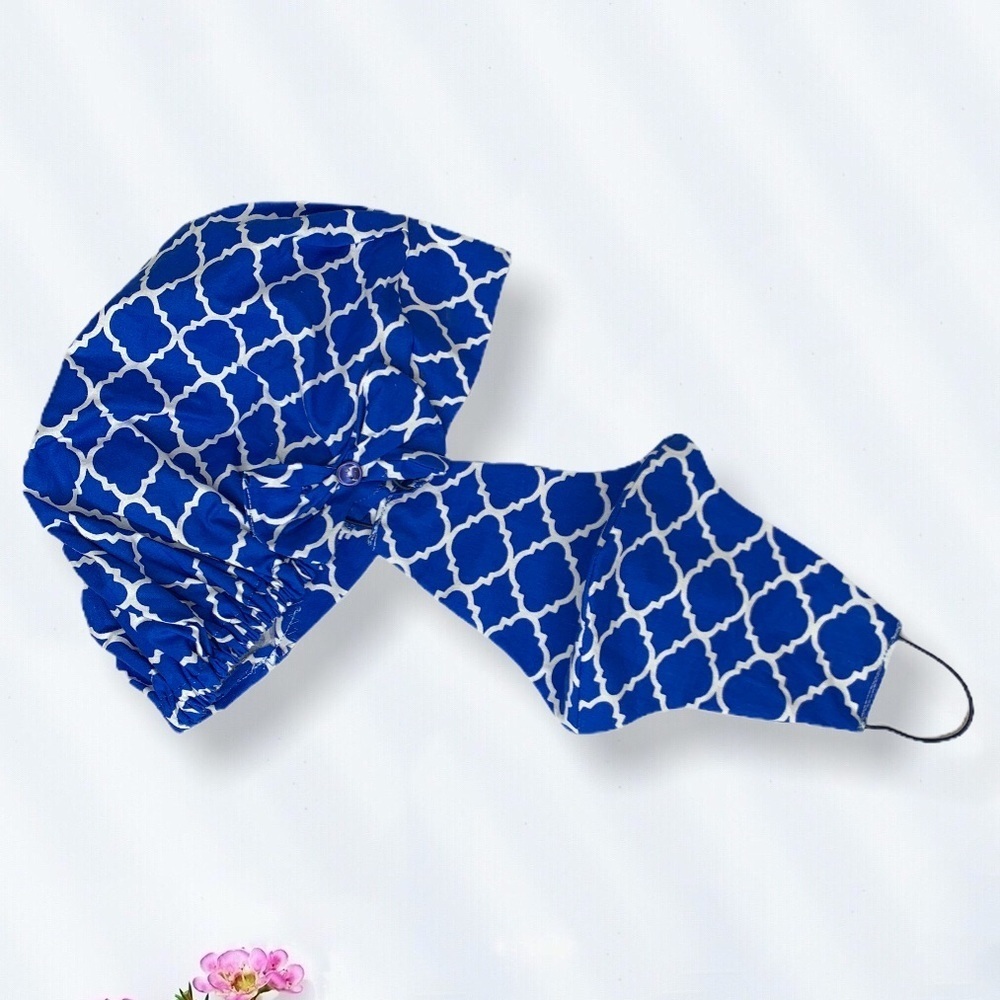 Women's cotton hat combined with masks Blue - Picture 3 of 7